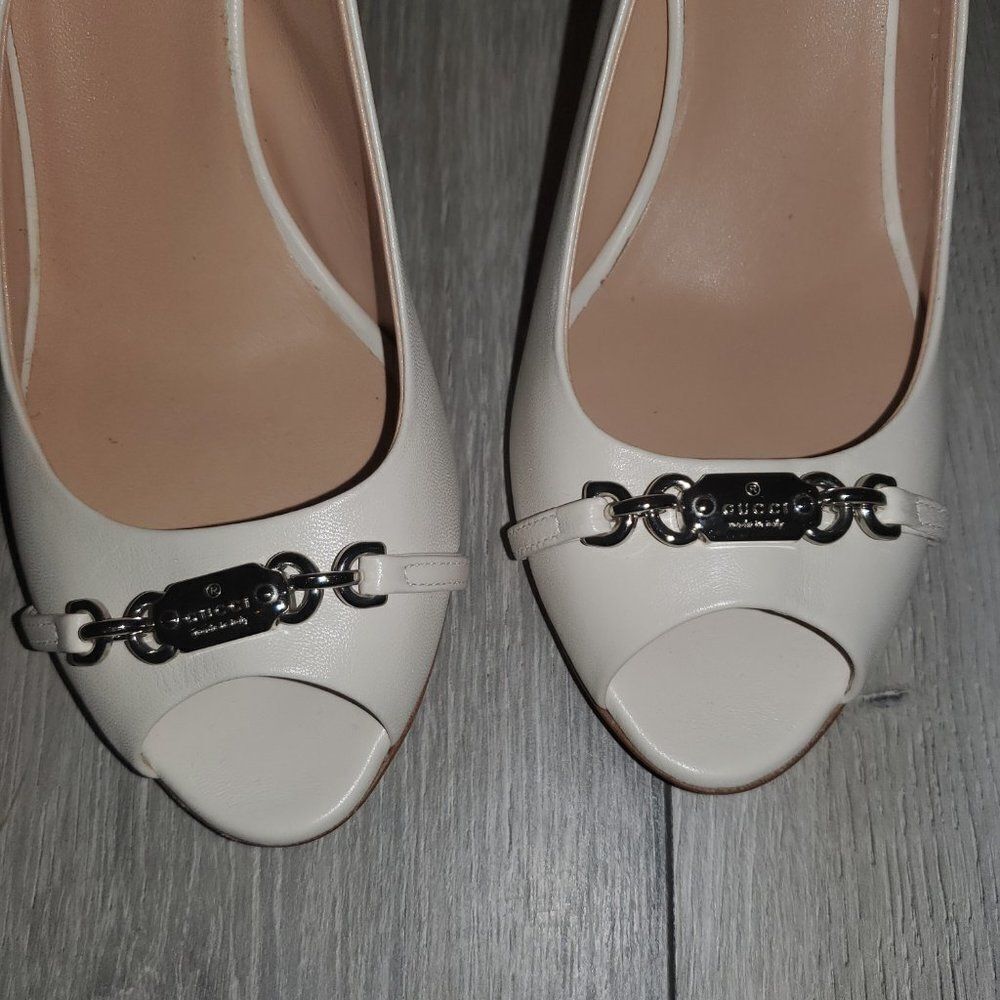 Gucci Horsebit Brand new Authentic White Sling back adjustable Heel Size 37.5 - Picture 2 of 10